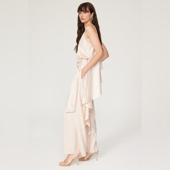 OBANDO COLLECTIVE Women's Ivory White Wide Leg Satin Cape Jumpsuit Size 2 - Picture 2 of 14
